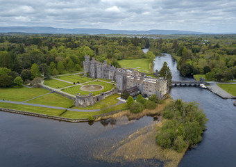 Ashford Castle aerial view. Cong, Ireland. May, 2019