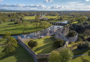 Desmond Castle aerial view.  Adare, Ireland. May, 2019