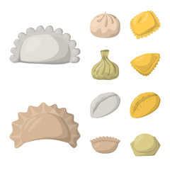 Vector illustration of dumplings and food symbol. Set of dumplings and stuffed stock symbol for web.