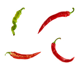 set of fruits of hot chili peppers isolated on white background, autumn harvest