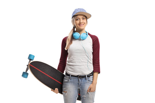 Female skater with a longboard
