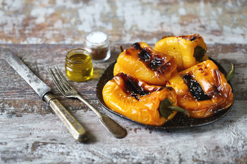 Grilled paprika. Autumn food. Vegan diet. Healthy snack.