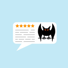 Review rating bubble speeches vector illustration, flat style reviews sitting bat avatar and text, concept of testimonial messages, notification alerts, feedback evaluation