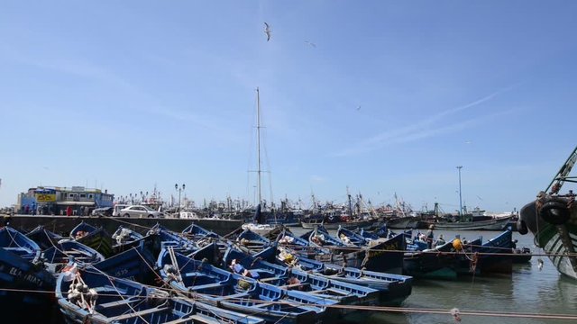 ESSAOUIRA, MOROCCO, MARCH 14, 2014. Fishing boats in the fishermen&rsquo;s port in Essouira Morocco, on March 14th, 2014.