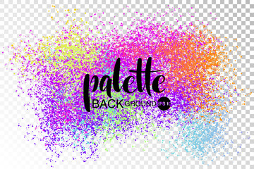 Hand drawn colorful pained spots and splatter. Various colors splaches background. Abstract artistic horizontal backdrop.