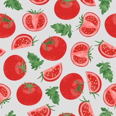 Seamless vector watercolor tomato pattern. Vegetable background