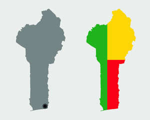 Contour of Benin in grey and in flag colors
