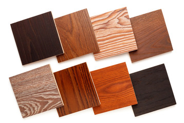 set of small samples of wooden parquet for the designer. isolated on white background