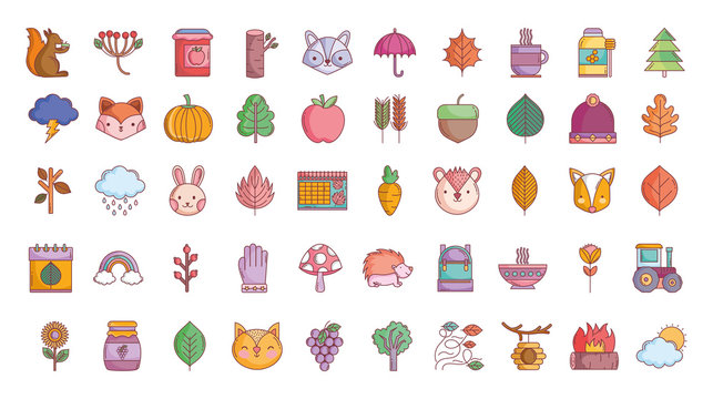 hello autumn design icons collection