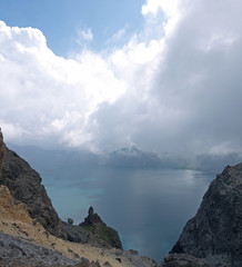 Fototapeta na wymiar Heaven lake and crater mountains in Changbaishan National Park China 