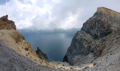 Fototapeta na wymiar Tianchi Heaven lake and crater mountains in Changbaishan National Park China panorama