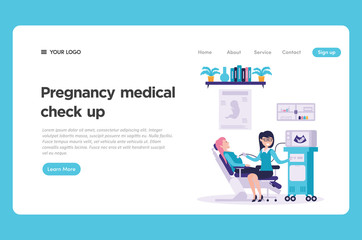 pregnancy medical checkup illustration. doctor check pregnant women. maternity test illustration for website landing page Premium Vector