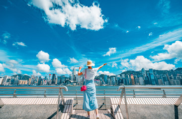 Woman traveling in Hong Kong City 