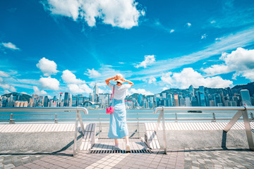 Woman traveling in Hong Kong City 
