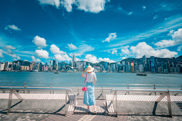 Woman traveling in Hong Kong City 