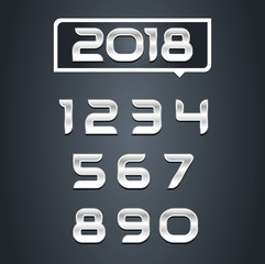 Chrome Alphabet Font. Modern metallic letters and numbers on the dark background. 