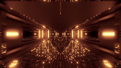 futuristic glowing scifi tunnel corridor with many nice reflections 3d rendering wallpaper background