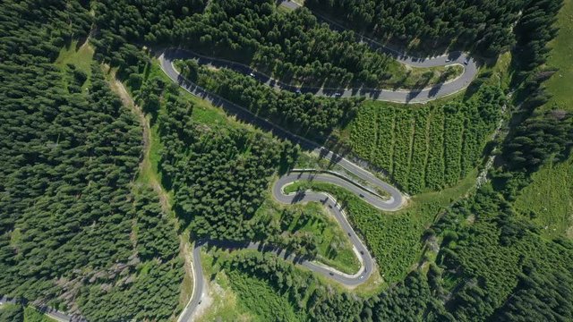 aerial view of famous romanian mountain road Transalpina at the sunny summer day