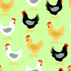 Chicken vector seamless pattern. Concept for print, web design, cards, textile
