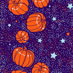 Autumn endless pattern with pumpkins. Happy Halloween. Vector hand-drawn sketch.