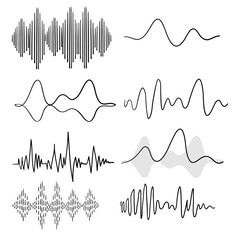 Black sound waves. Music audio frequency, voice line waveform, electronic radio signal, volume level symbol handdrawn doodle vector © devitaayu