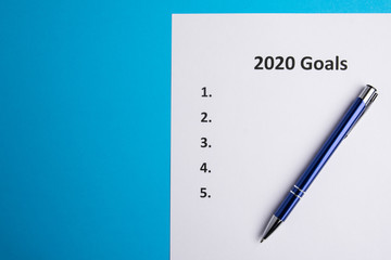 List of goals for 2020. . From Above. Copy space