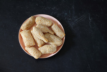 Traditional thai dessert Made from glutinous rice, taro and sesame
