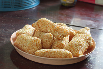 Traditional thai dessert Made from glutinous rice, taro and sesame