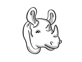  Black rhinoceros Endangered Wildlife Cartoon Mono Line Drawing