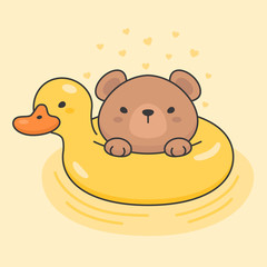 Cute bear in a duck life ring