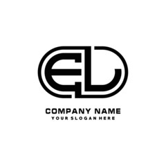 EL initial letters looping linked oval elegant logo blue, black