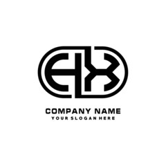 HX initial letters looping linked oval elegant logo blue, black