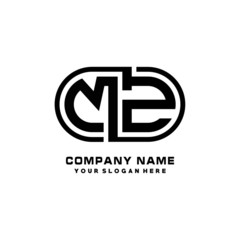 MZ initial letters looping linked oval elegant logo blue, black