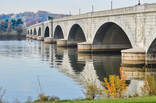 Memorial Bridge in autumn foliage - Washington D.C. United States of America