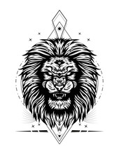the lion king face, vector illustration for t-shirt design. Illustration of lion