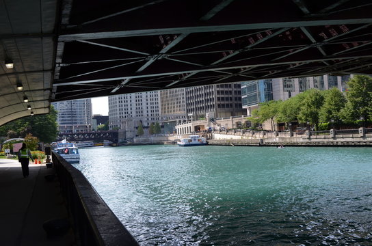 Summer in Illinois: Under the Bridge Along the Chicago River © Scott