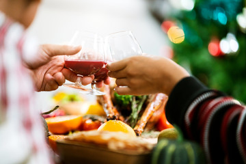 thanksgiving festive party family hand wine glass cheerful and happiness dinning celebrate festive ideas concept