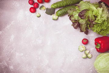 Fresh vegetables on a table. Healthy food. Selective focus. Copy space