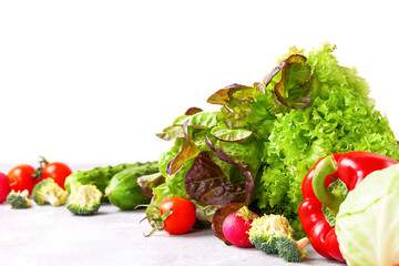 Fresh vegetables on a table. Healthy food. Selective focus. Copy space