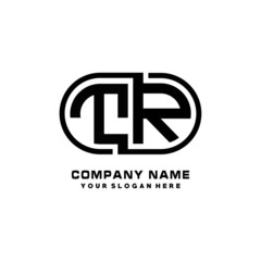 TR initial letters looping linked oval elegant logo blue, black