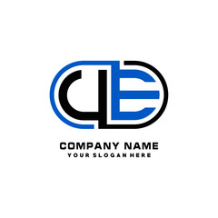 UE initial letters looping linked oval elegant logo blue, black