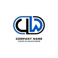 UW initial letters looping linked oval elegant logo blue, black