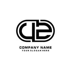 UZ initial letters looping linked oval elegant logo blue, black