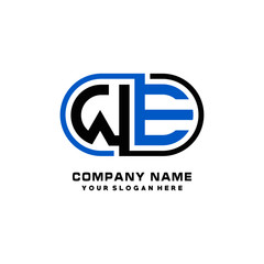 WE initial letters looping linked oval elegant logo blue, black