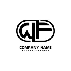 WF initial letters looping linked oval elegant logo blue, black
