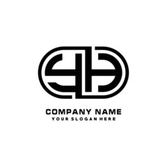 YH initial letters looping linked oval elegant logo blue, black