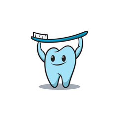 cartoon illustration of tooth holding brush