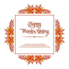 Lettering text of thanksgiving, with vintage style autumn leaf flower frame. Vector