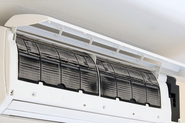 Dirty air conditioner Filter with a lot of dust.