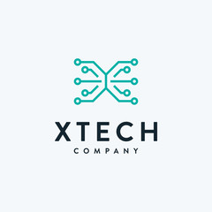 Letter/initial X with tech symbol logo design